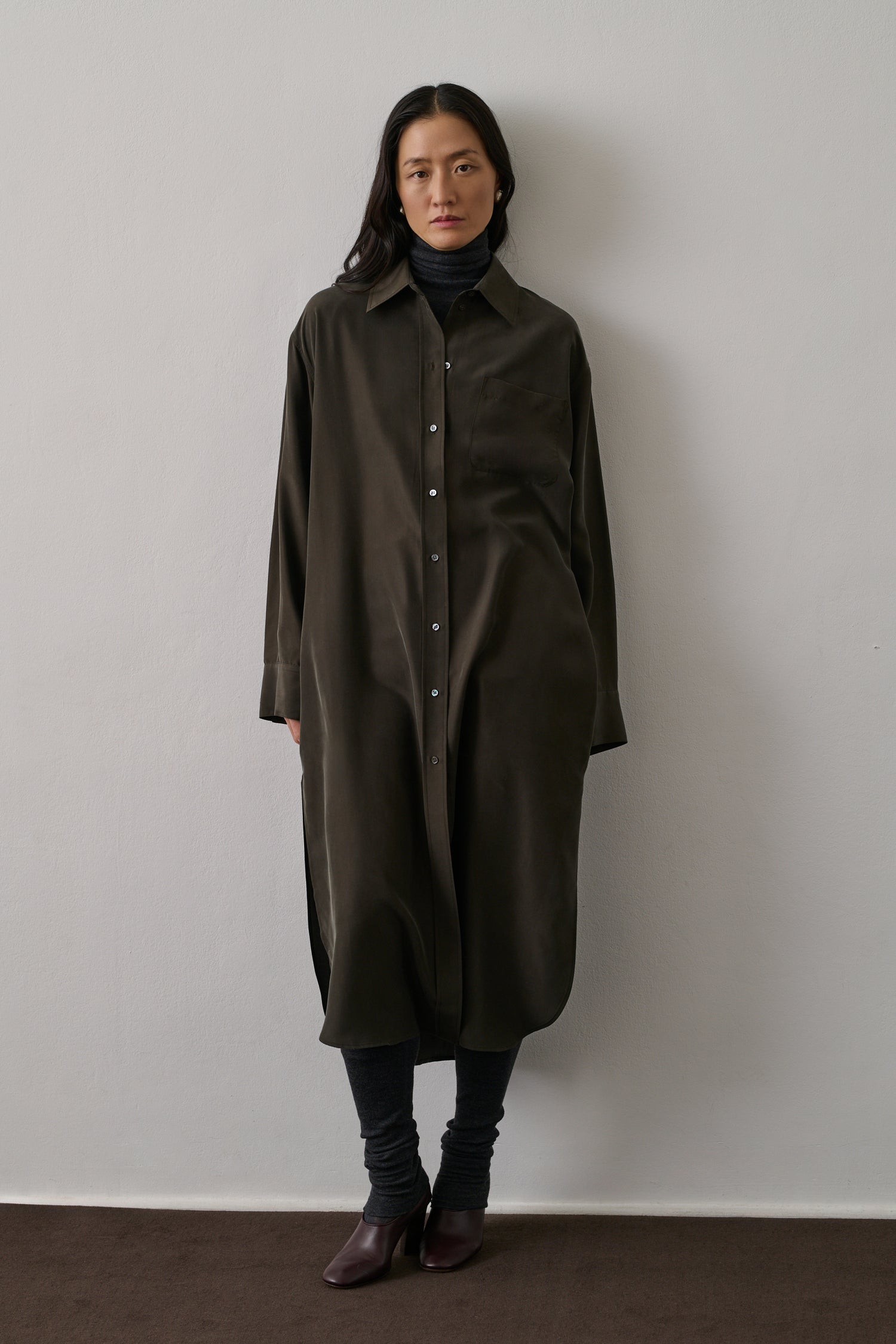 Robe Flora - Kaki Foncé - Soie - Femme